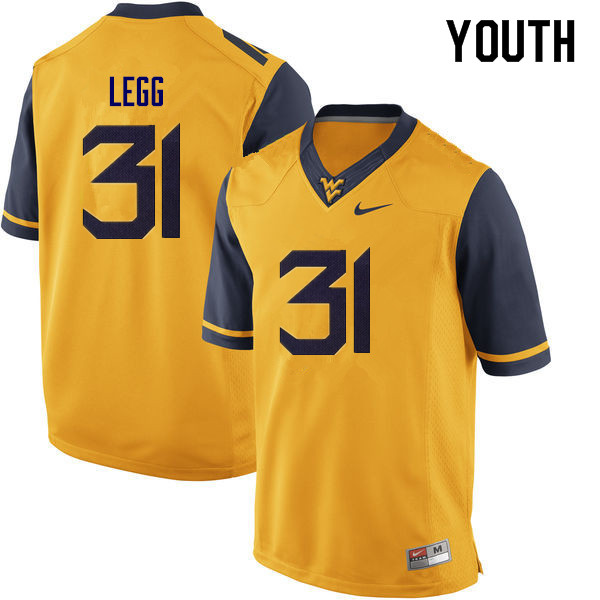 Youth #31 Casey Legg West Virginia Mountaineers College Football Jerseys Sale-Yellow
